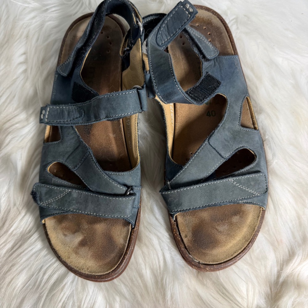 Mephisto Mobils Navy Blue Leather‎ Comfort Strappy Sandals 12351717724 Size 40